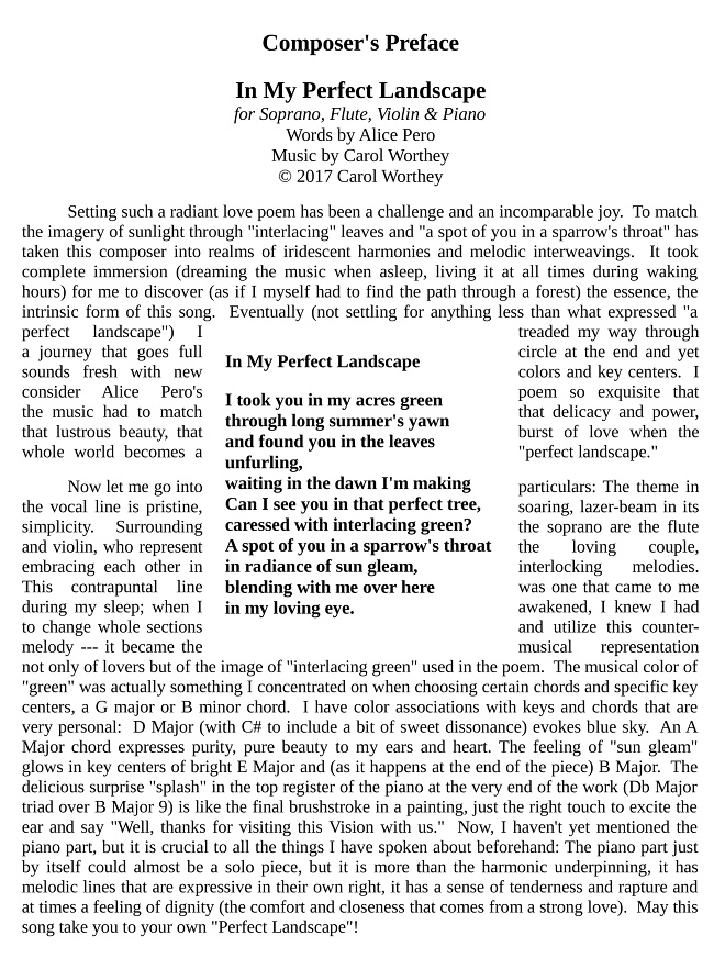 In My Perfect Landscape - Composer's Preface