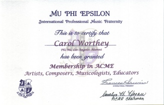 Carol Worthey ACME Award Certificate
